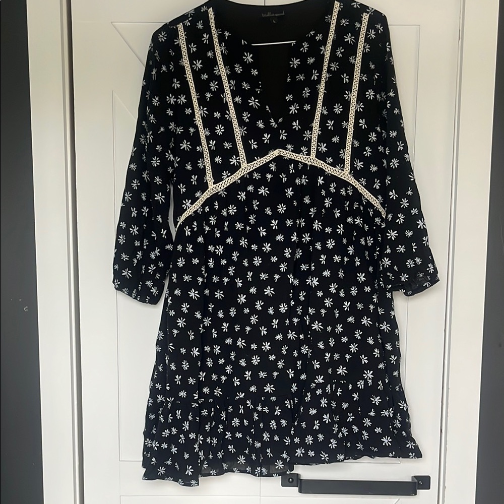 Wishlist Black Crochet Detail Dress with White Floral Design
